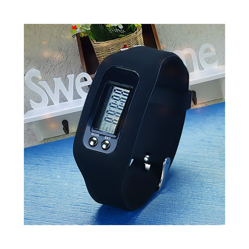 (Black) Lcd Digital Pedometer Run Step Walking Distance Calorie Counter Watch Bracelet Black 110691381781