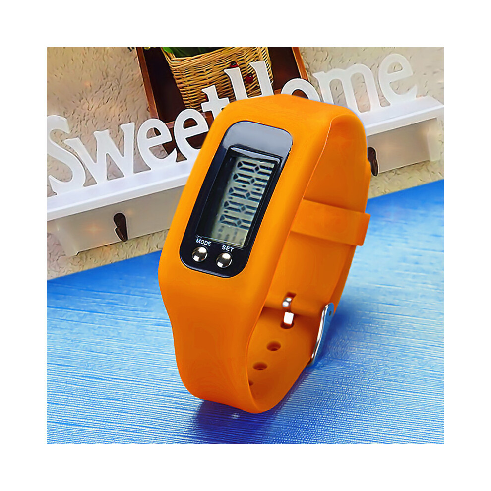 (Orange) Digital Pedometer Watch With Lcd Step Counter, Distance & Calorie Tracker Orange 113121828689