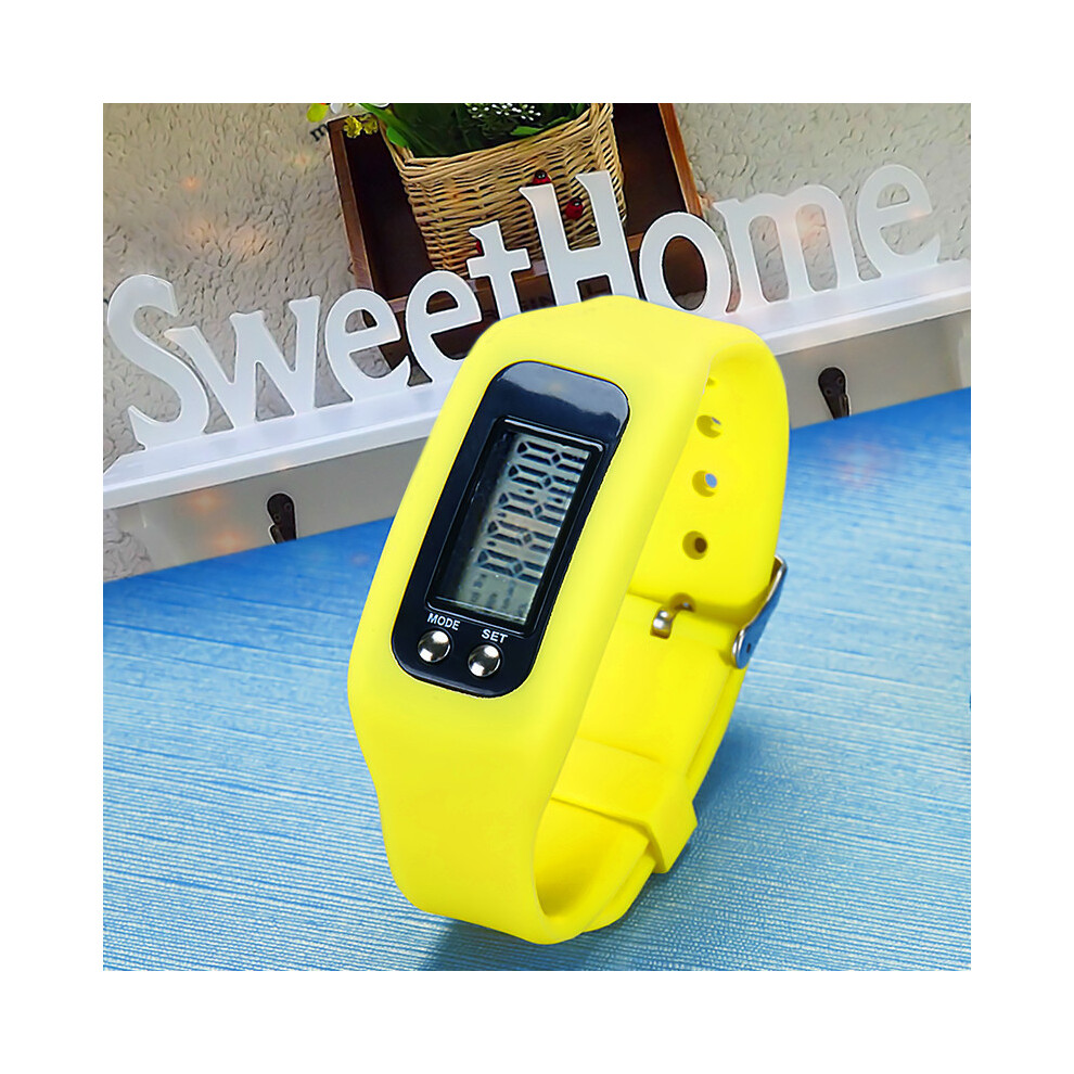 (Yellow) Lcd Digital Pedometer Run Step Walking Distance Calorie Counter Watch Bracelet Yellow 110691381866
