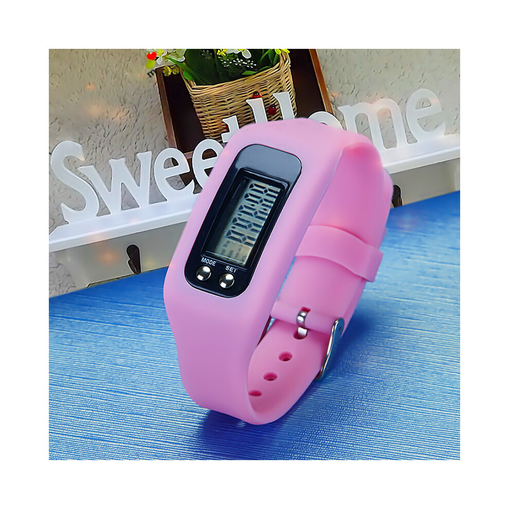 (Pink) Lcd Digital Pedometer Run Step Walking Distance Calorie Counter Watch Bracelet Pink 110691381828