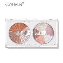 Langmanni Double Mixed Color Crystal Highlighter Facial Bronzer Powder Palette Professional Illuminator Face Makeup