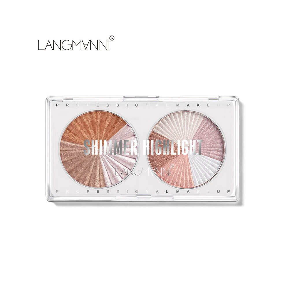 Langmanni Double Mixed Color Crystal Highlighter Facial Bronzer Powder Palette Professional Illuminator Face Makeup