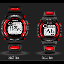 (Red, Small) Electronic Watch Sports Waterproof Digital Luminous Week Display Wristwatch For Boys Girls