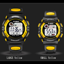(Yellow, Large) Electronic Watch Sports Waterproof Digital Luminous Week Display Wristwatch For Boys Girls