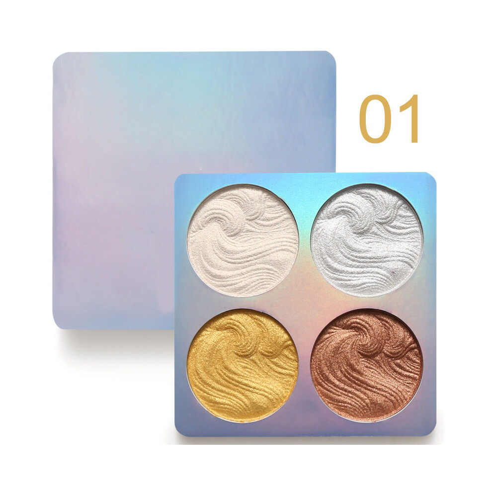 (#01) 4 Colors Professional Makeup Face Powder Shimmer Bronzer Highlighter Palette