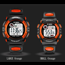 (Orange, Small) Electronic Watch Sports Waterproof Digital Luminous Week Display Wristwatch For Boys Girls