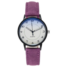 (Purple) Women's Casual Luminous Waterproof Quartz Watch Imitation Leather Strap Wristwatch