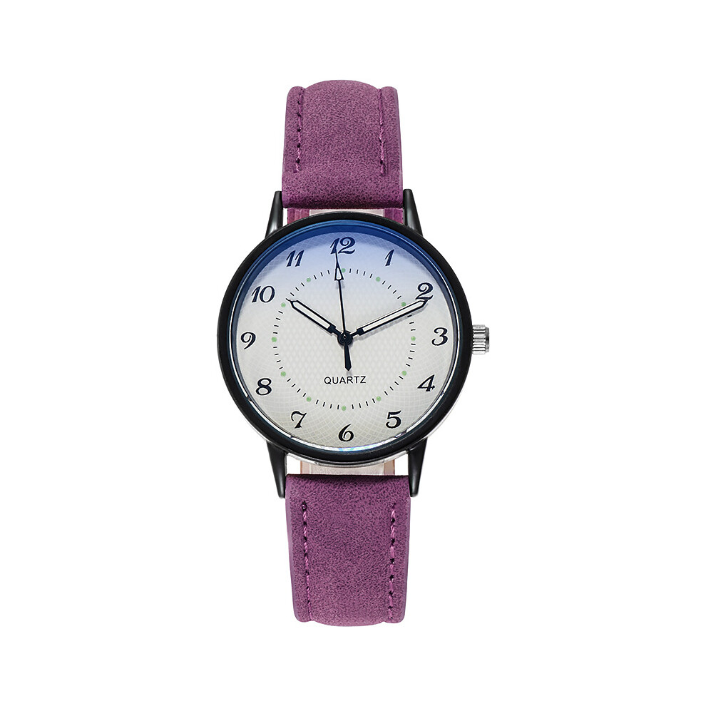 (Purple) Women's Casual Luminous Waterproof Quartz Watch Imitation Leather Strap Wristwatch