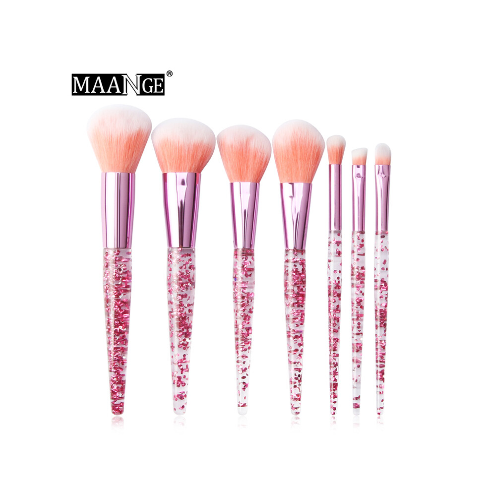 (Pink) 7PCS Makeup Brushes Set Glitter Crystal Foundation Powder Eyeshadow Blending Brush