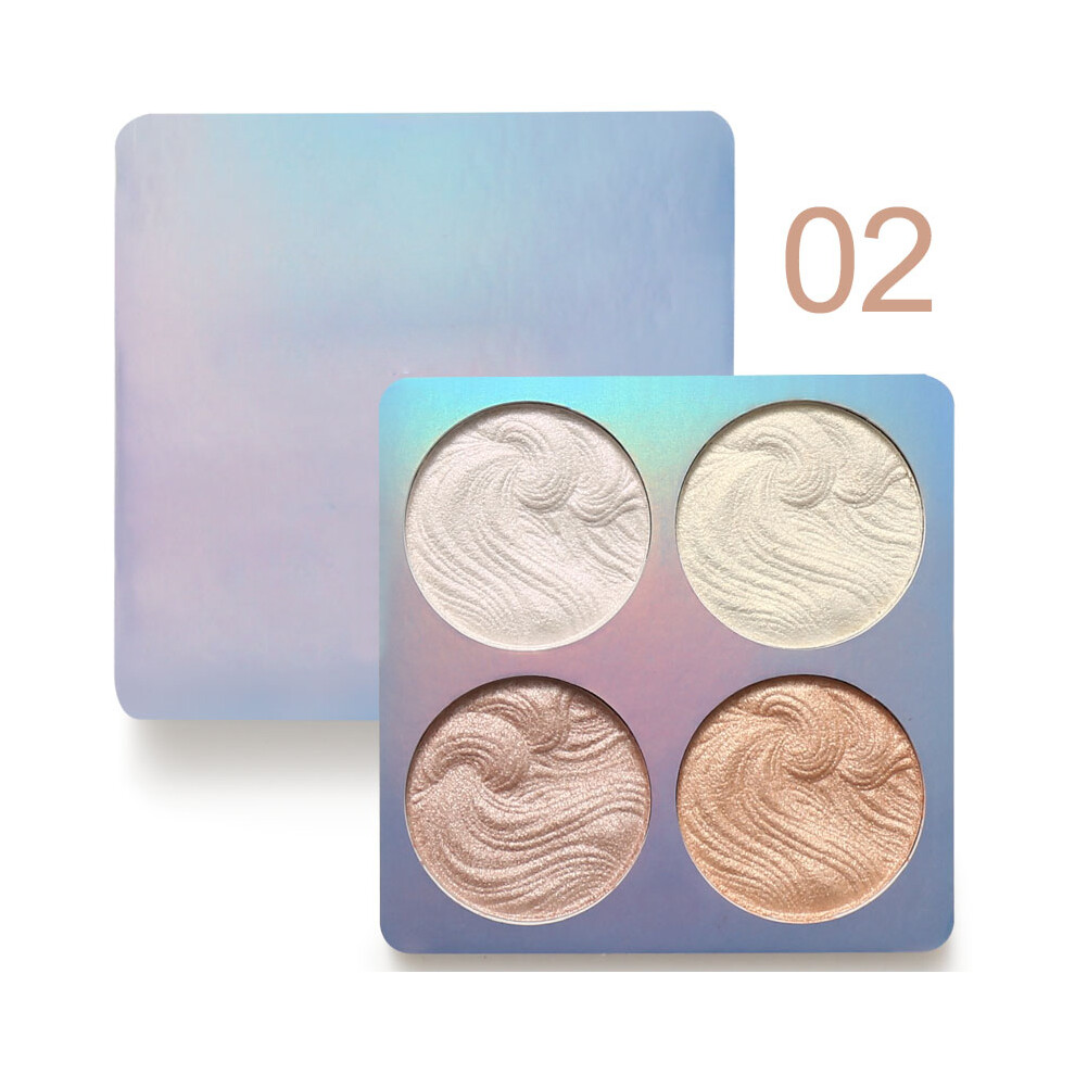 (#02) 4 Colors Professional Makeup Face Powder Shimmer Bronzer Highlighter Palette