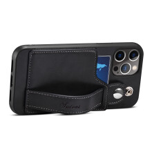 (Black iPhone14ProMax) Card Slot PU Protective Cover Wristband Phone Case For iPhone 14 Pro Max Series
