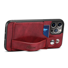 (Red iPhone14Plus) Card Slot PU Protective Cover Wristband Phone Case For iPhone 14 Pro Max Series