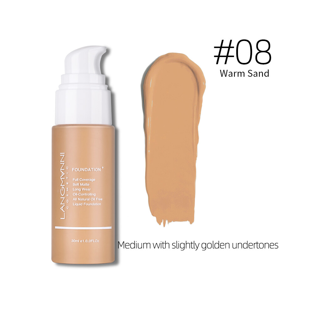 (#8) Langmanni 30ml Liquid Foundation Soft Matte Concealer 13 Colors Primer Base Professional Face Make up Foundation Contour Palette