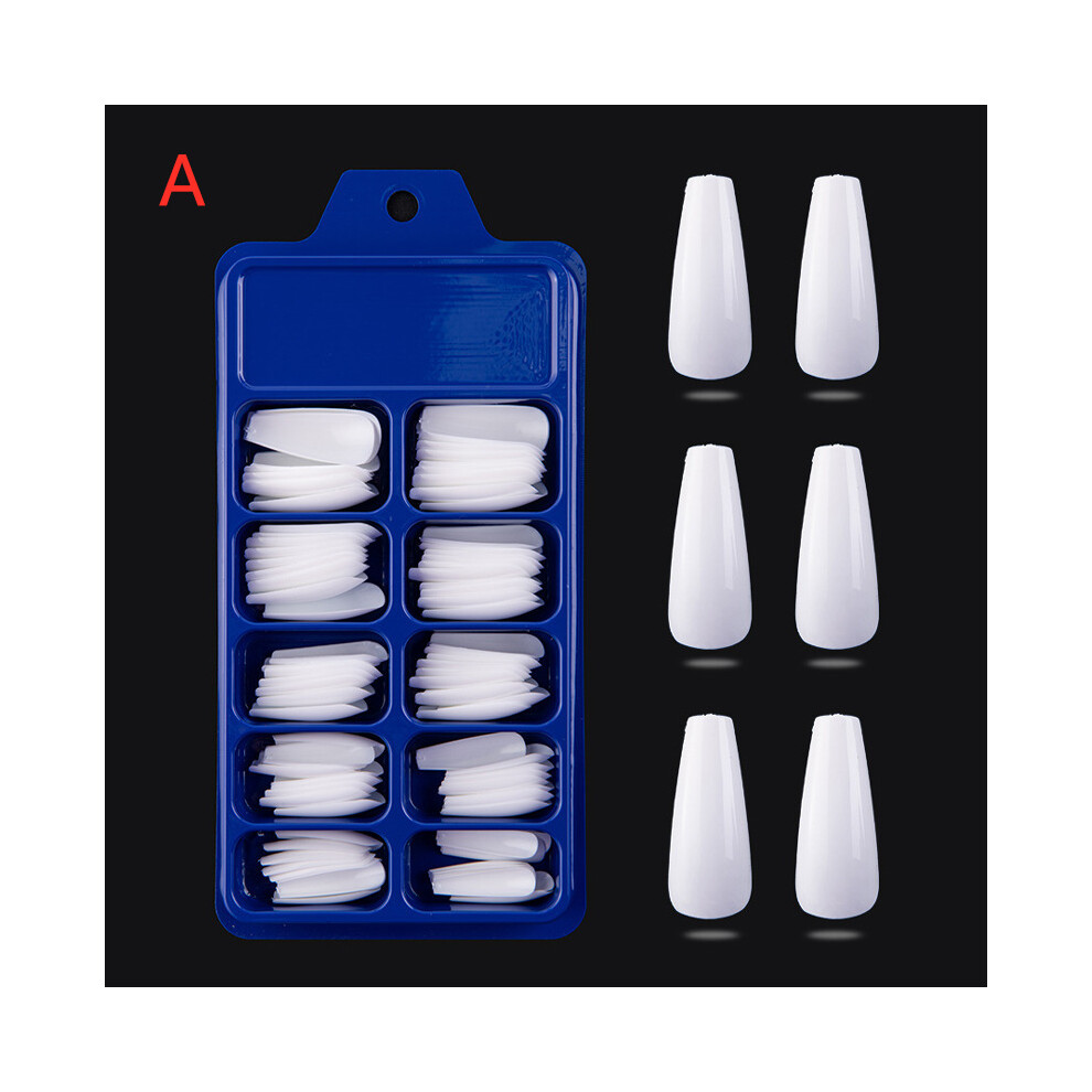 (A) 100PCS/Set False Nail Tips Matte Full Cover Long Coffin Fake Nails Art Manicure