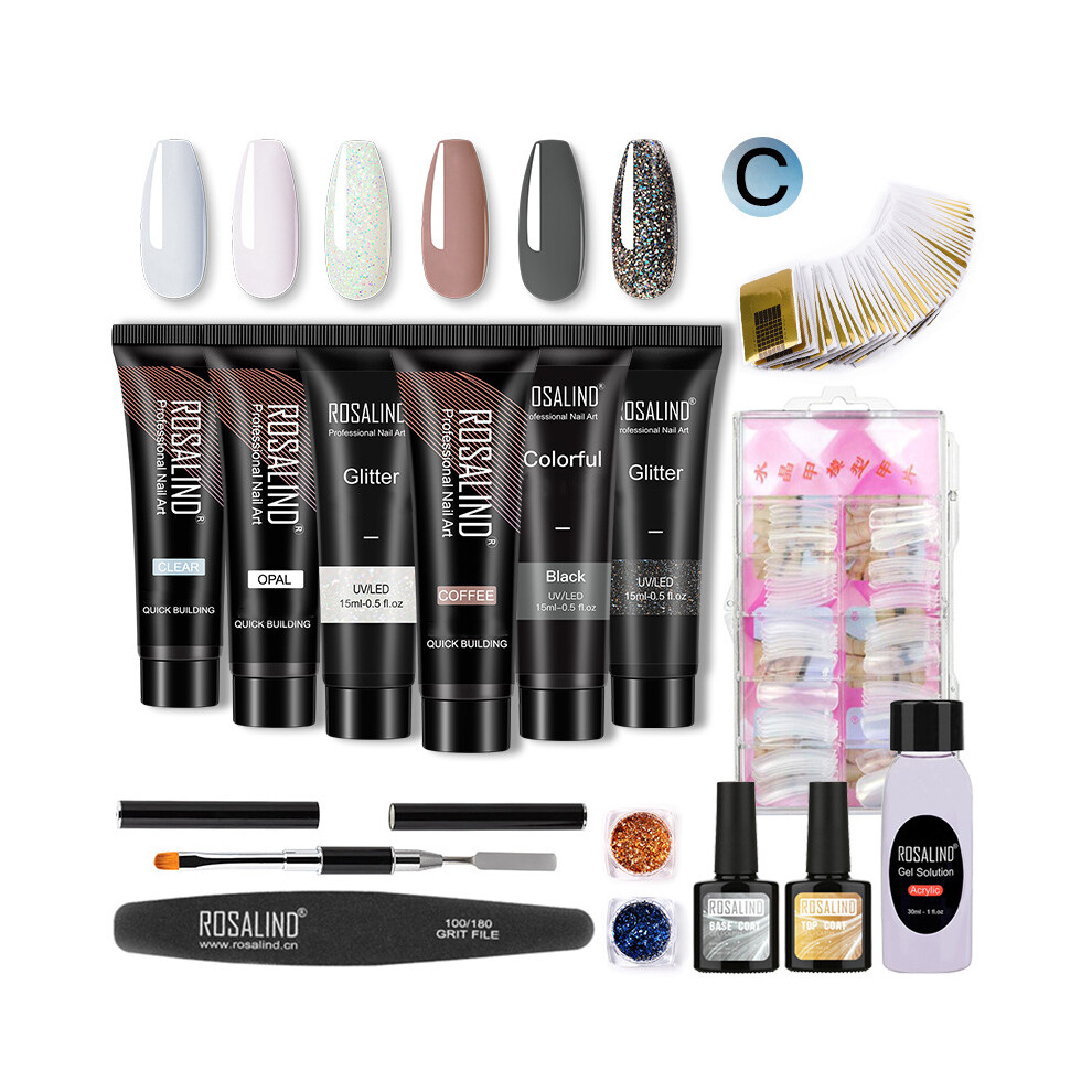 (C) ROSALIND 6 Colors Builder Poly Nail Extension Gel Nail Enhancement Manicure Kit