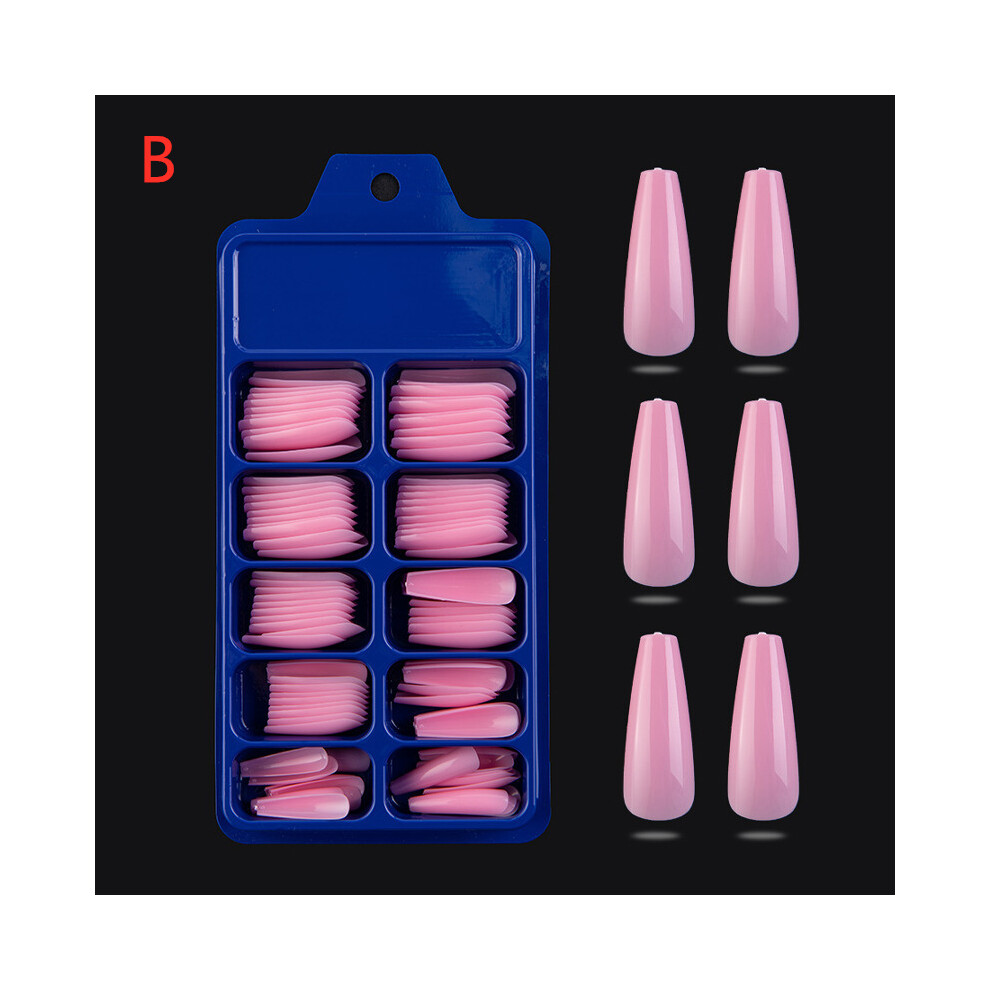 (B) 100PCS/Set False Nail Tips Matte Full Cover Long Coffin Fake Nails Art Manicure