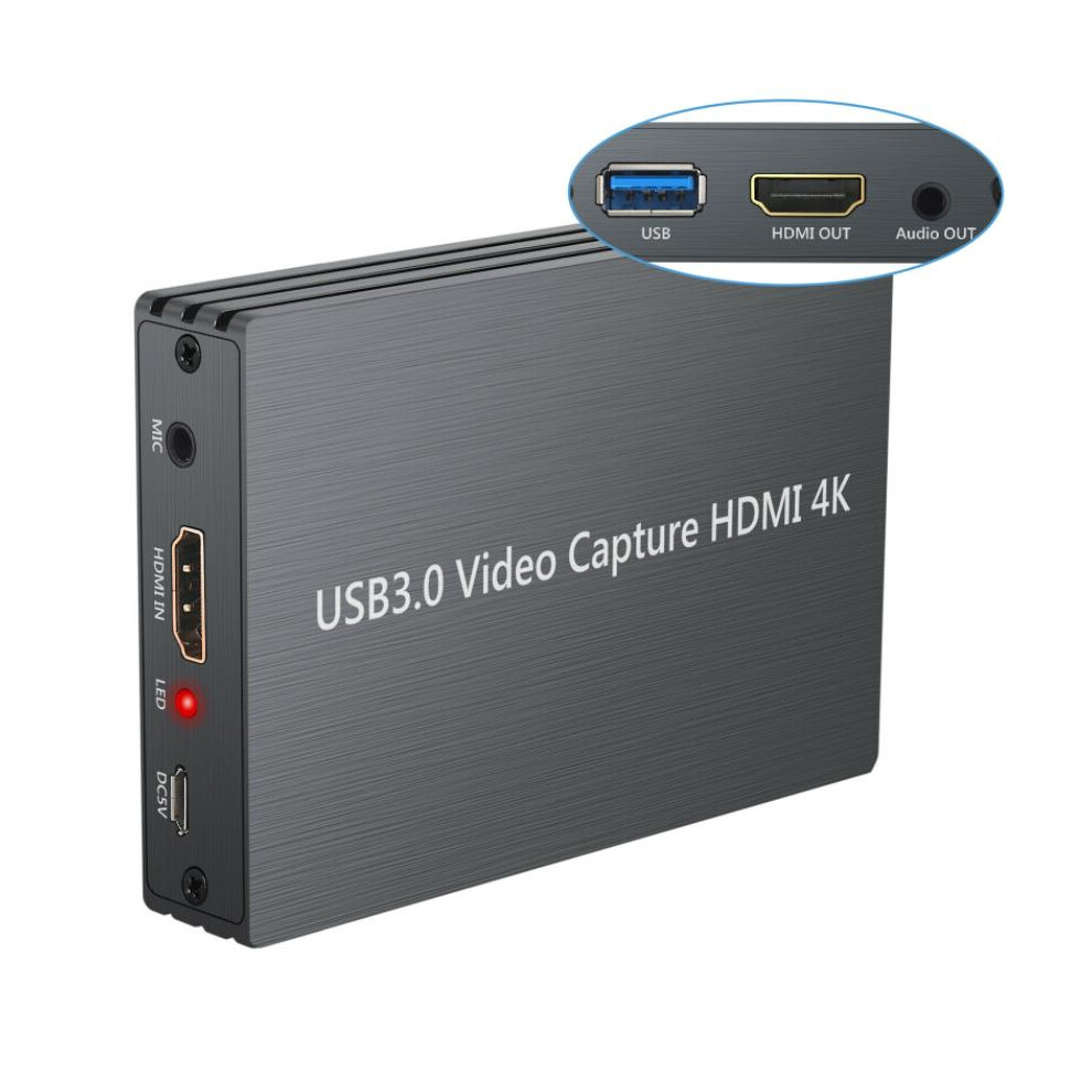 (Black) Hdmi Video Capture Card Hdmi Loop Output Hd 4K 60Hz Usb 3.0 Game Capture Convert Black 110691380302