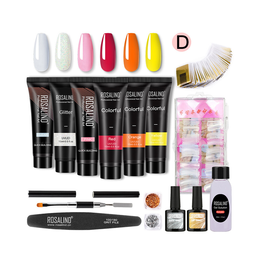 (D) ROSALIND 6 Colors Builder Poly Nail Extension Gel Nail Enhancement Manicure Kit