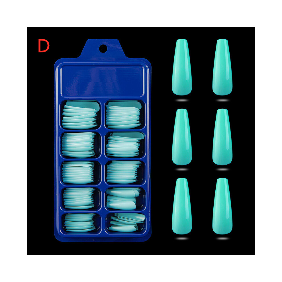 (D) 100PCS/Set False Nail Tips Matte Full Cover Long Coffin Fake Nails Art Manicure
