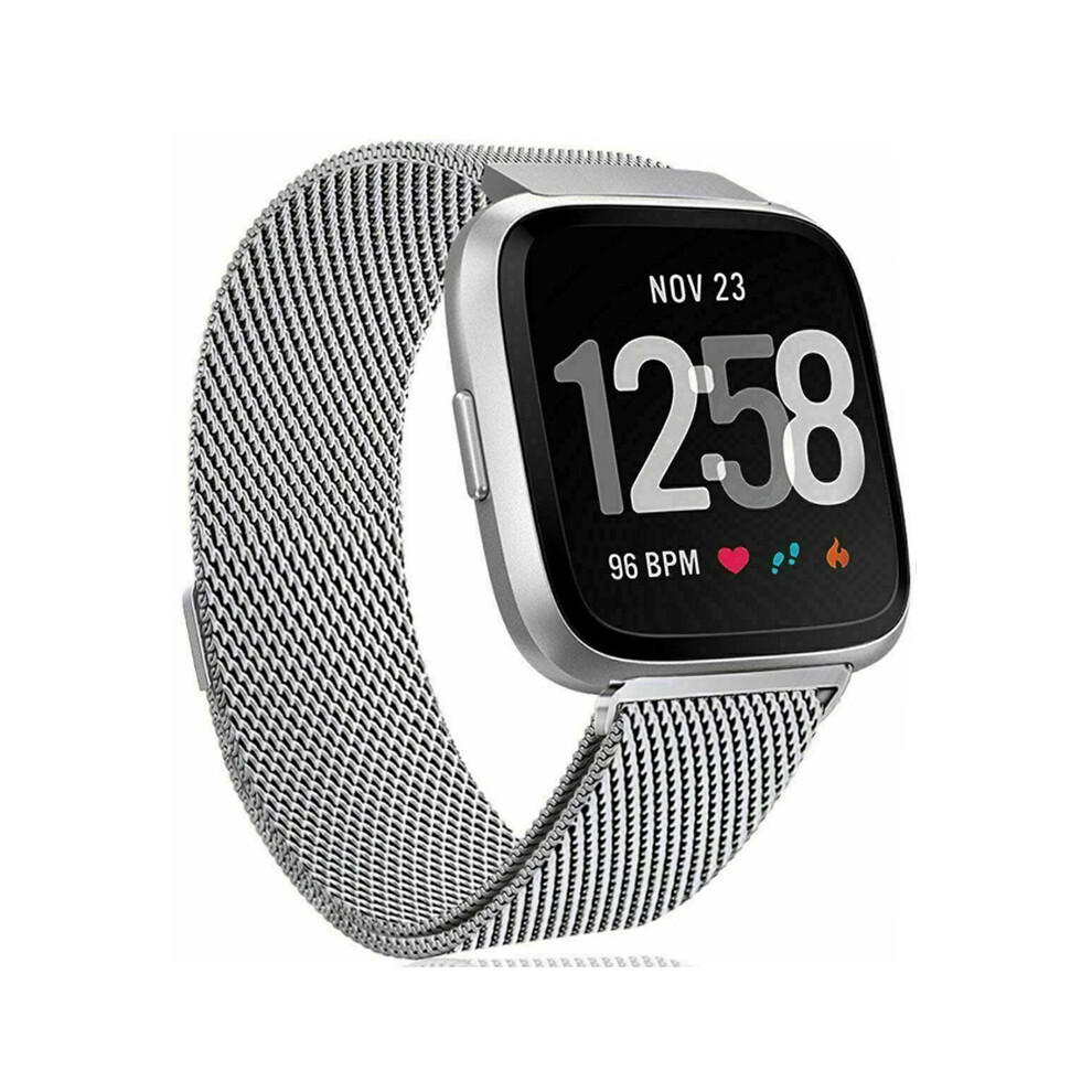 (Silver) For Fitbit Versa Smart Watch Milanese Loop Magnetic Metal Strap Replacement Silver 110691374486