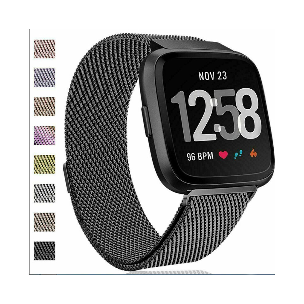 (Black) For Fitbit Versa Smart Watch Milanese Loop Magnetic Metal Strap Replacement Black 110691374493