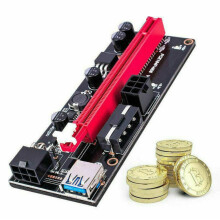 (Red USB cable 1pcs) 1/5 Pack PCI-E 1x to 16x Powered USB3.0 GPU Riser Extender Adapter Card VER 009s