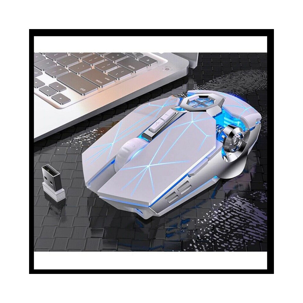 (White) A7 Silent Mute Rechargeable Wireless Mouse For Computer Pc Desktop Home Office White 110691368492