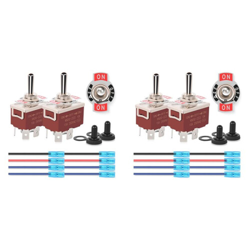 4Pin Reverse Polarity Toggle  4PCS 12V Momentary Rocker  30A  Off  DPDT 3 Position Waterproof Boot Cap 1