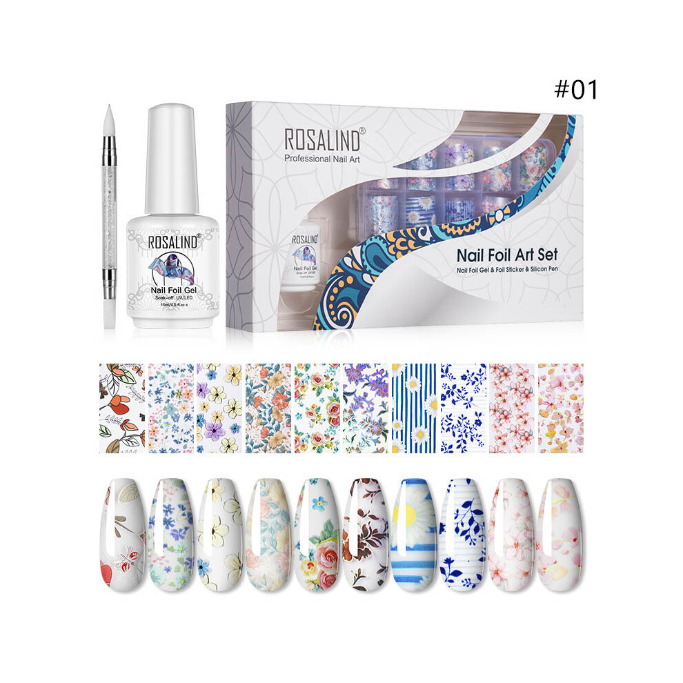 (#01) ROSALIND Nail Foil Transfer Sticker Gel Kit Manicure DIY Nail Art Decorations