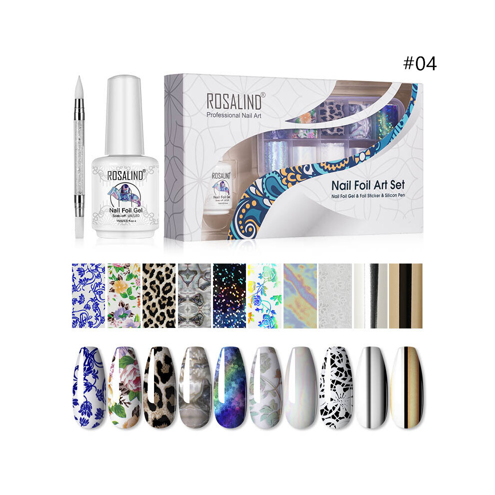 (#04) ROSALIND Nail Foil Transfer Sticker Gel Kit Manicure DIY Nail Art Decorations