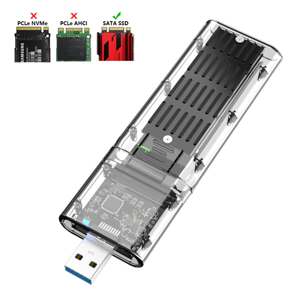(Black) External M.2 Ngff Sata Ssd Enclosure High Speed Usb3.0 Gen1 5Gb/S Transparent Black 110691384904