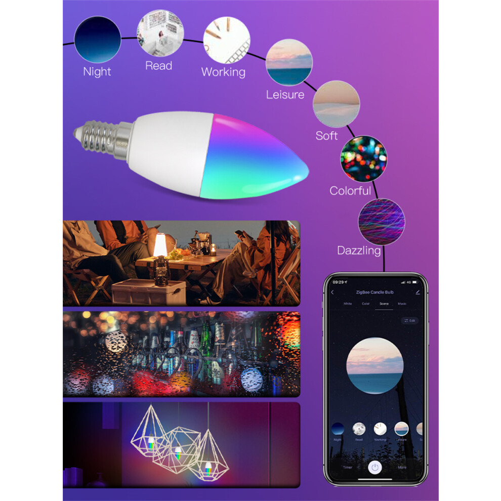 E14 Tuya Zigbee Smart Led Music Rgb2200-6500K Spot Lamp Dimmable 5W Light 110691386137