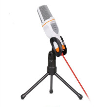 (White) 3.5mm Condenser Microphone Audio Recording Computer Phone Mic with Desktop Tripod
