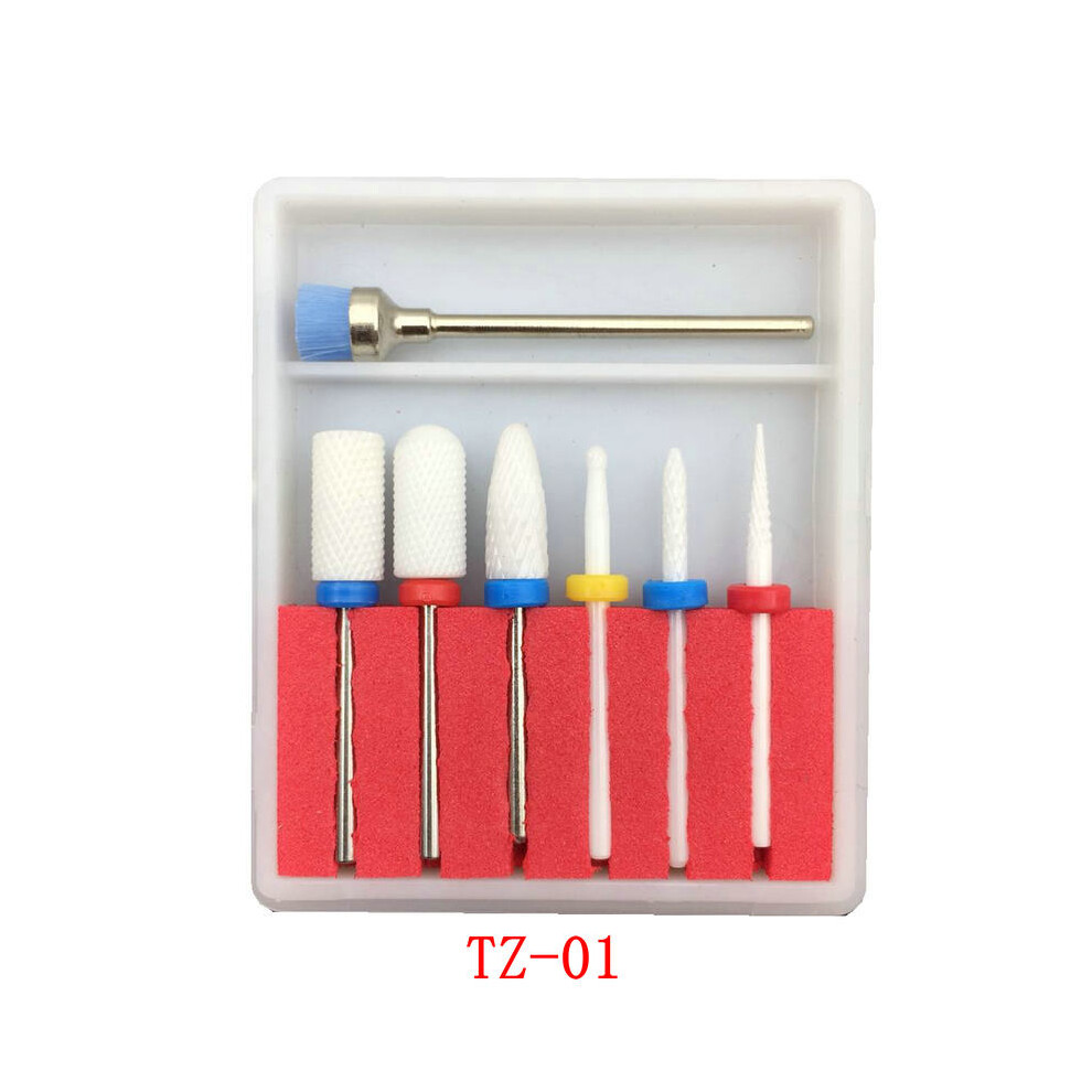 (Tz-01) 7Pcs Ceramic Head Nail Drill Bits Electric Nail Polishing Grinding Manicure Tools Set 110691485816