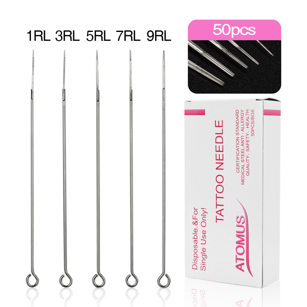 50PCS Professional Assorted Sterilized Tattoo Needles 1/3/5/7/9RL Round Liner Needles Microblading Disposable