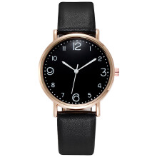 (Black) Women's Fashion Casual Simple Quartz Watch PU Leather Strap Wristwatch