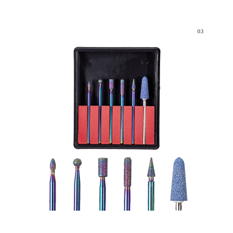 (NDB-03) 6pcs Nail Drill Bit Colorful Electric Sanding Grinding File Nail Art Cleaner Tools