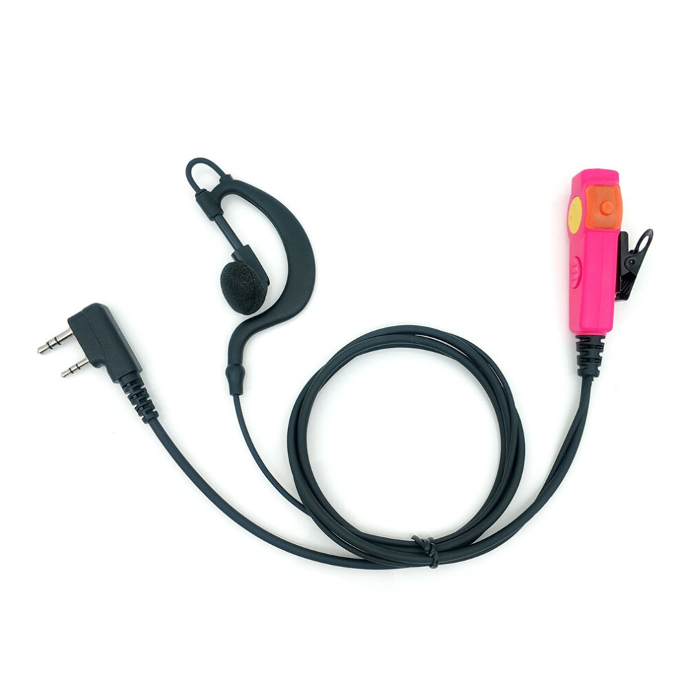 (Pink) 2 Pin G Shape Walkie Talkie Earpiece Headset Microphone Ptt For Kenwood/Baofeng Pink 110691397119
