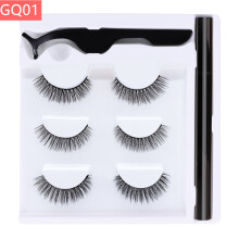 (GQ01) 3 Pair Reusable Magnetic False Eyelashes 3D Natural Lashes Extension w/ Tweezer Eyeliner