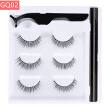 (GQ02) 3 Pair Reusable Magnetic False Eyelashes 3D Natural Lashes Extension w/ Tweezer Eyeliner