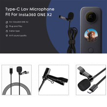 Type-C Lavalier Noise Reduction Microphone with Audio Adapter for Insta360 ONE X2 Camera