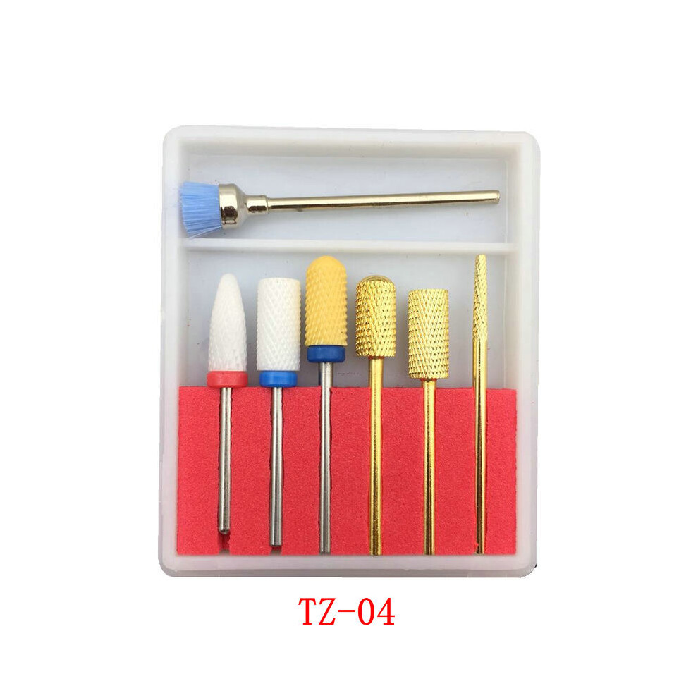 (Tz-04) 7Pcs Ceramic Head Nail Drill Bits Electric Nail Polishing Grinding Manicure Tools Set 110691485847
