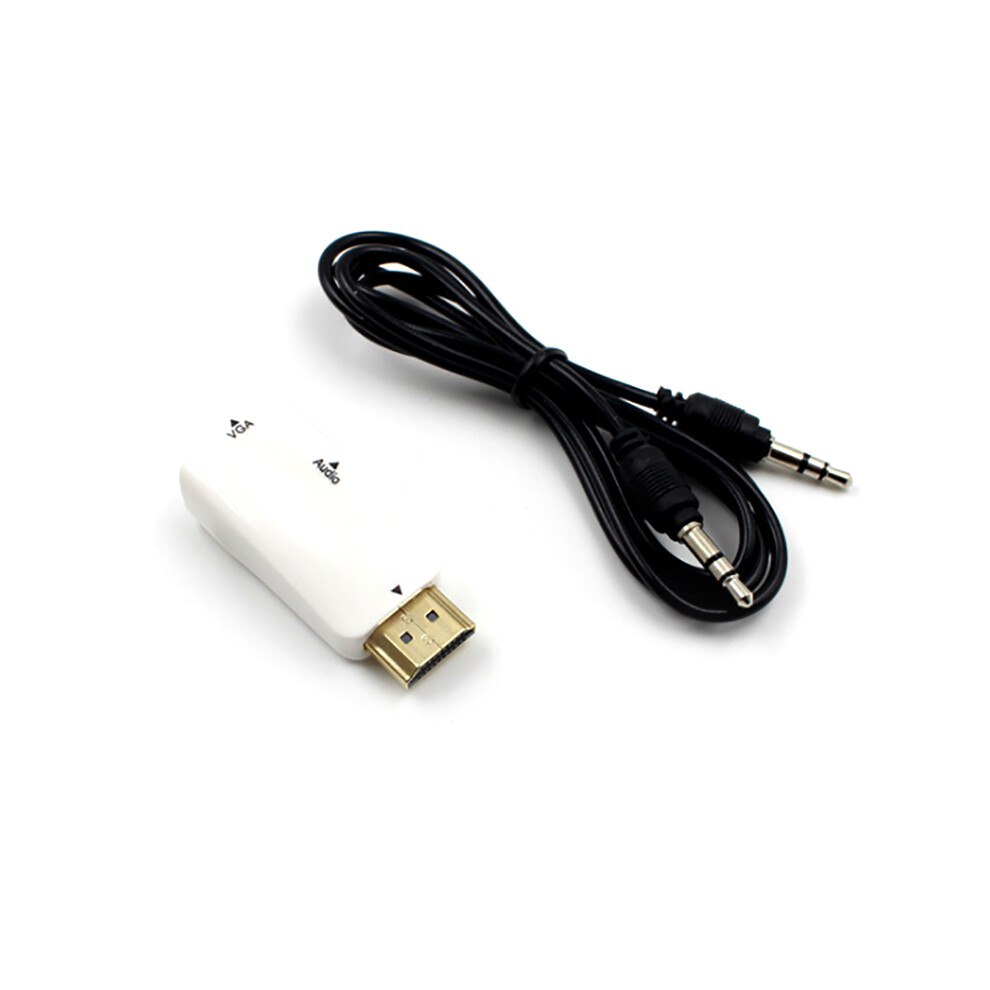 (White) 1080P Hdmi-Compatible Male To Vga Female Adapter Video Converter With 3.5Mm Audio Output White 110691375841