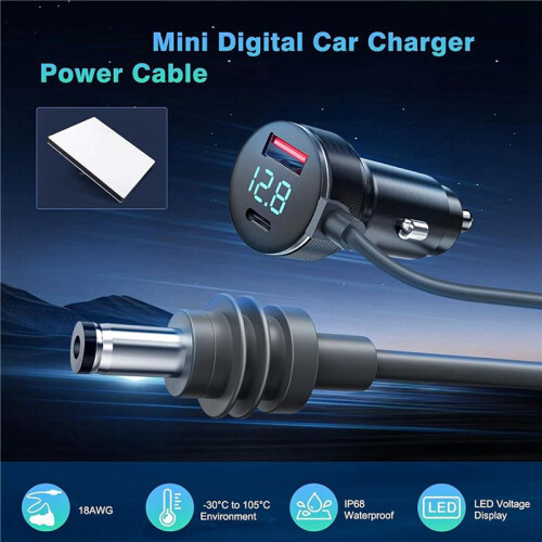 5X 3-in-1 for Starlink   Power Cable 65W Type-C USB Socket Cigarette Lighter with LED Voltmeter Display 2
