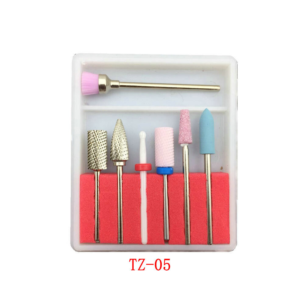 (Tz-05) 7Pcs Ceramic Head Nail Drill Bits Electric Nail Polishing Grinding Manicure Tools Set 110691485854