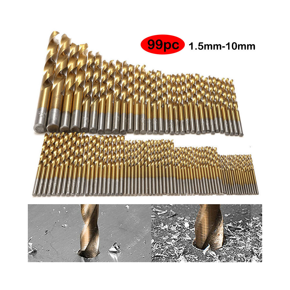 99Pcs 1.5Mm-10Mm High Speed Steel Twist Drill Bit Titanium Coated Drill Bits 320997701040