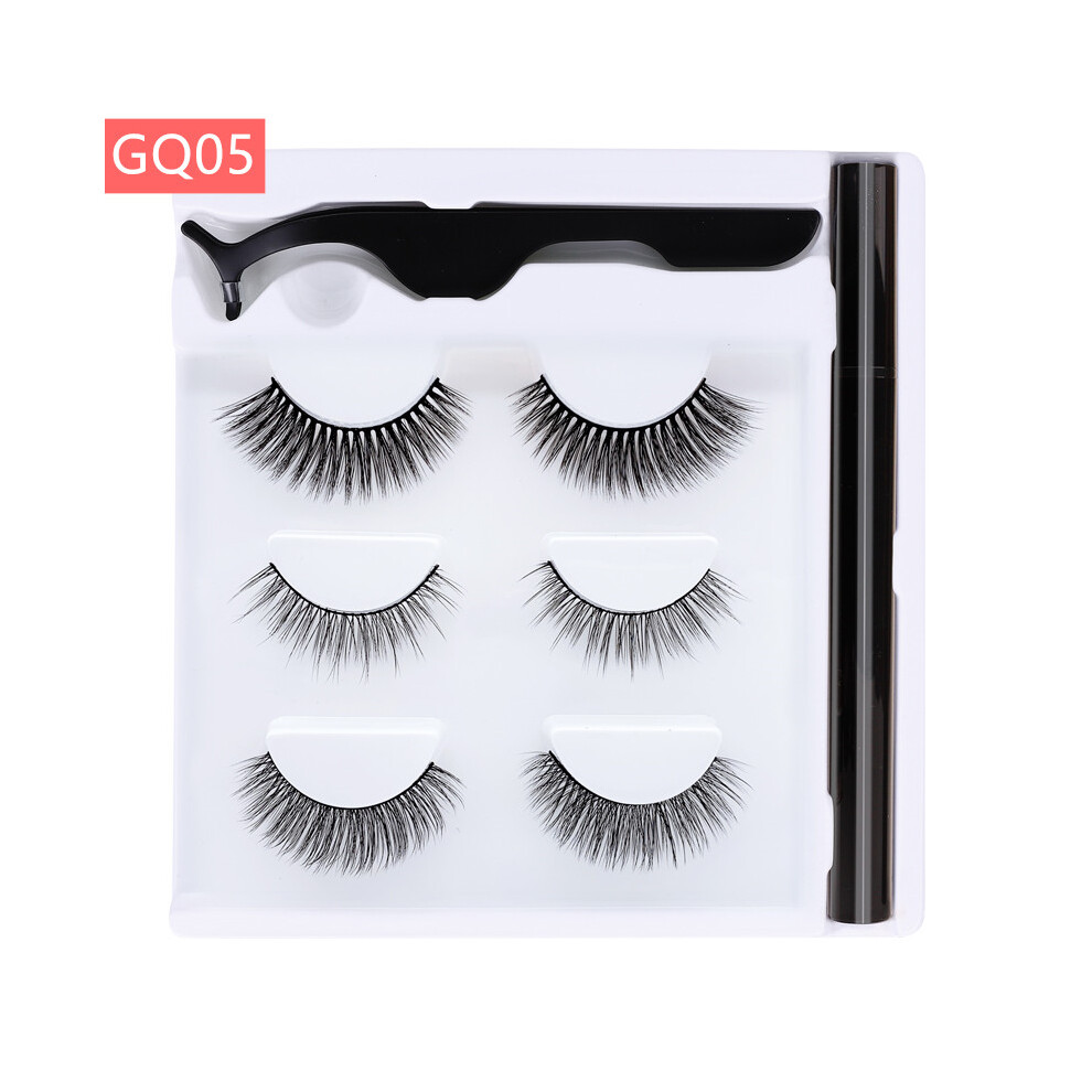 (GQ05) 3 Pair Reusable Magnetic False Eyelashes 3D Natural Lashes Extension w/ Tweezer Eyeliner