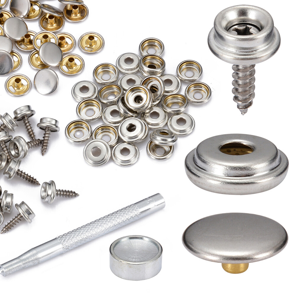 Silver (Silver) 62Pcs Snap Fastener Kit Stainless Steel Canvas To Screw Press Stud Boat Cover Fixed Buckle New