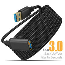 ((Black) 16FT) 16FT USB 3.0 Camera Extender Extension Cable Braided Cord Male to Female 5Gbps