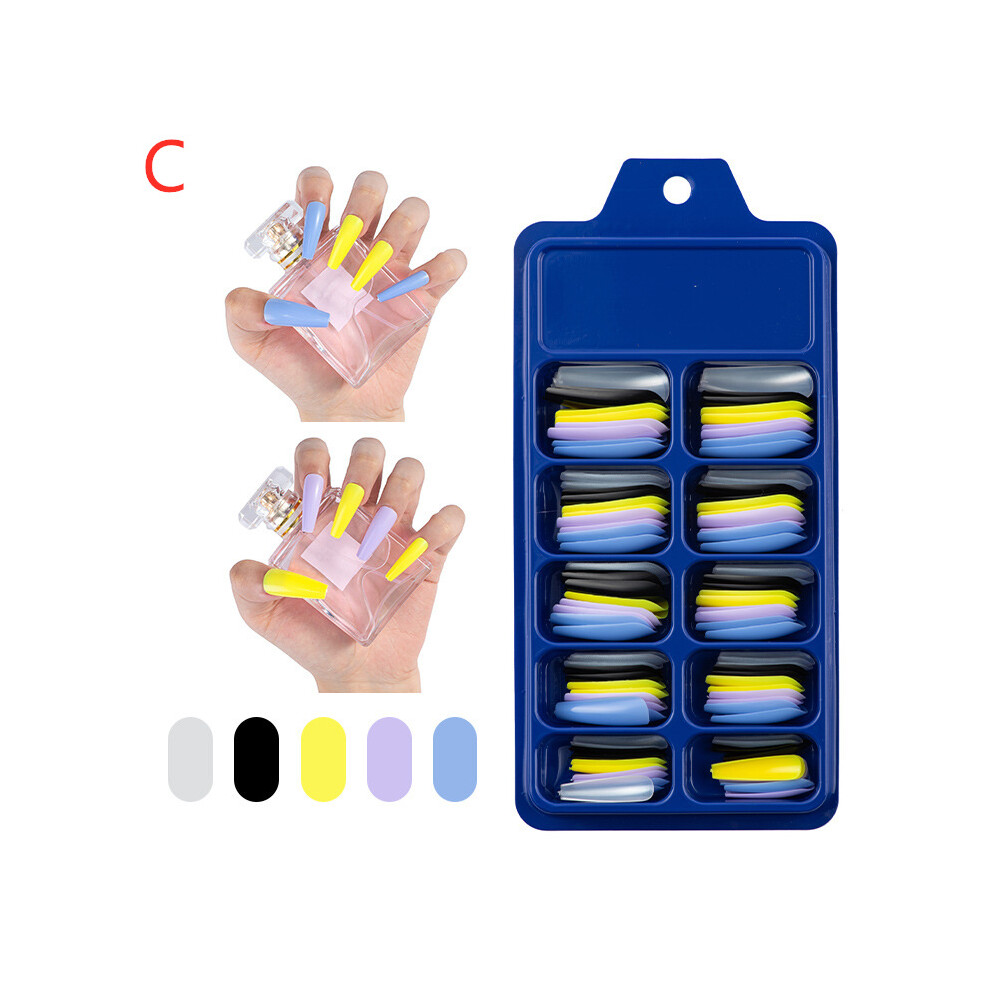 (C) 100PCS False Nail Tips Full Cover Long Coffin Fake Nail Art Manicure
